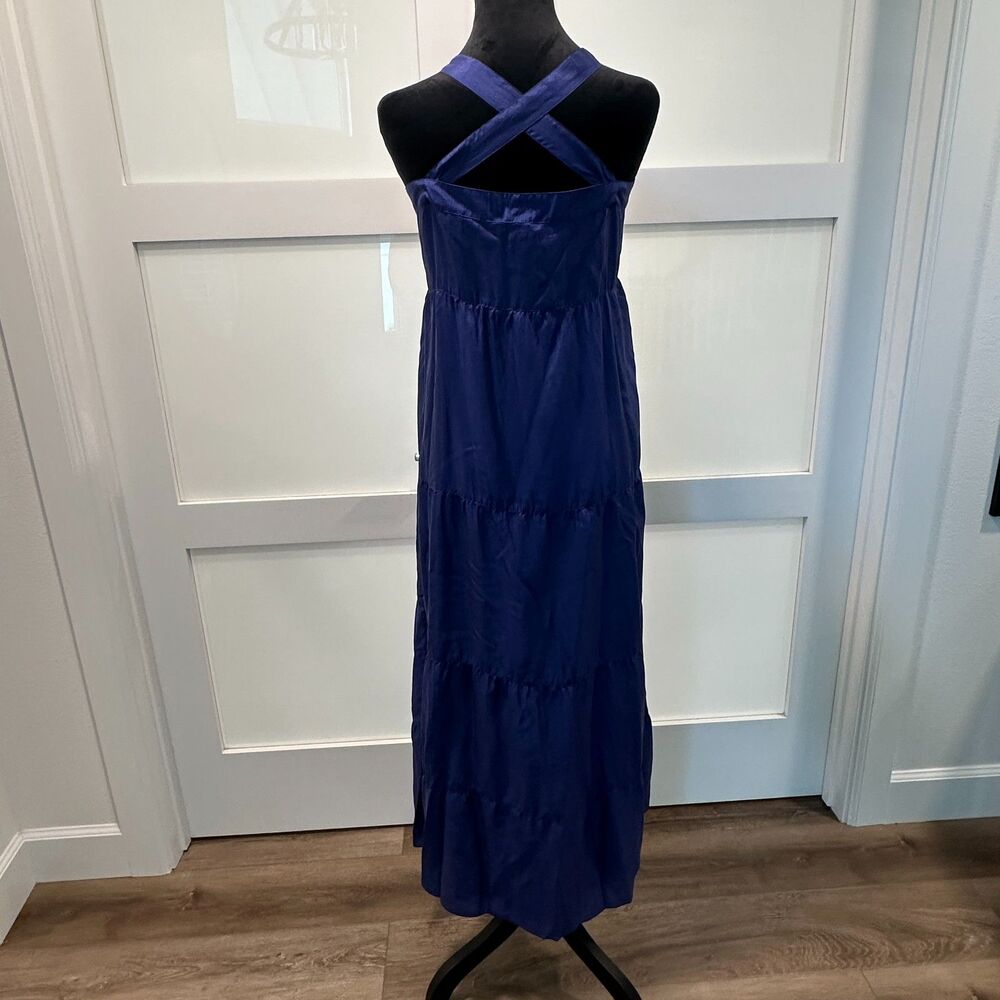 Eileen Fisher Blue Washed Silk Tiered Cross Back Sundress Maxi Dress Size XL - Picture 2 of 8